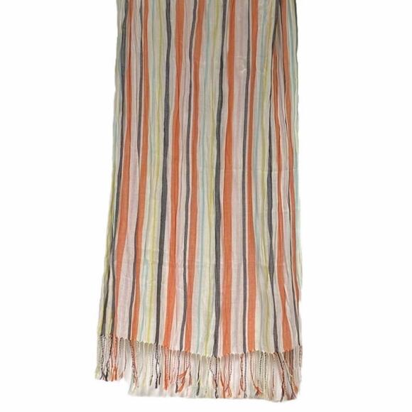 Colorful Rainbow Striped Fringe Scarf 64" X 28" Blue Yellow Black Orange White - Picture 3 of 5